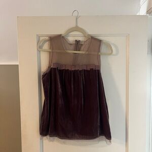 Sheer Yoke Velvet Tank Top in Dusty Mauve and Purple